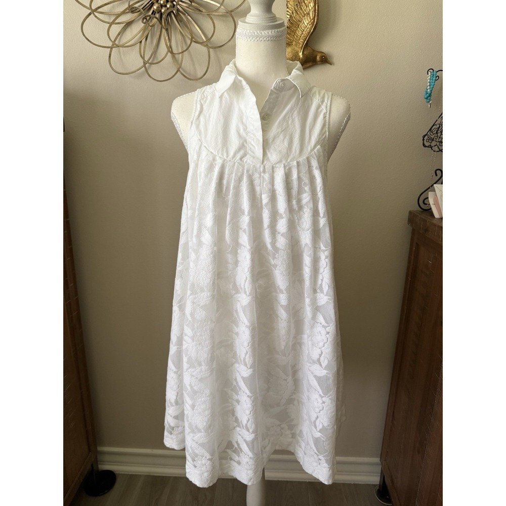 HD In Paris Anthropologieβ White Lace Sleeveless Open Back Dress Womens M